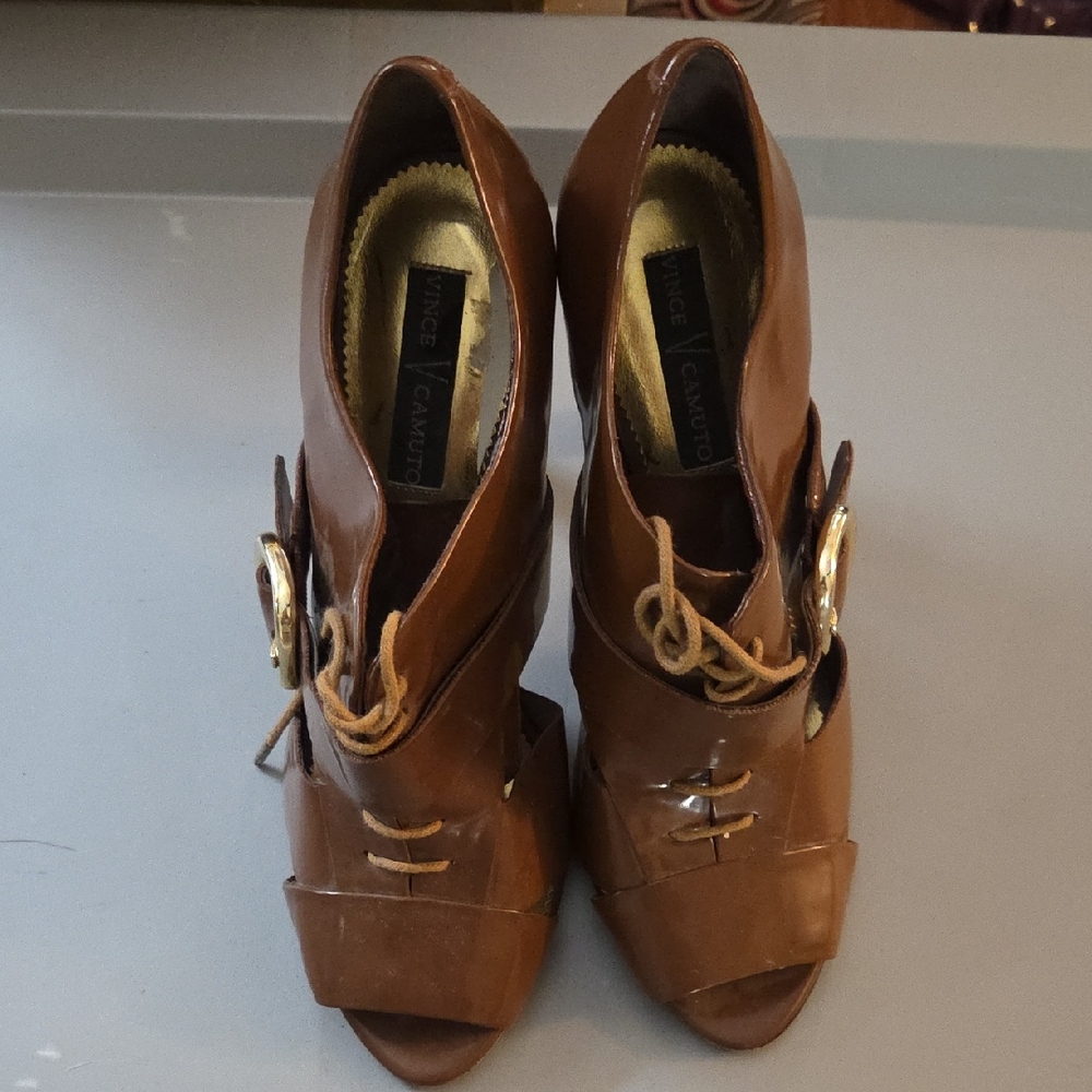Vince Camuto Brown Peep Toe Heels, Vintage